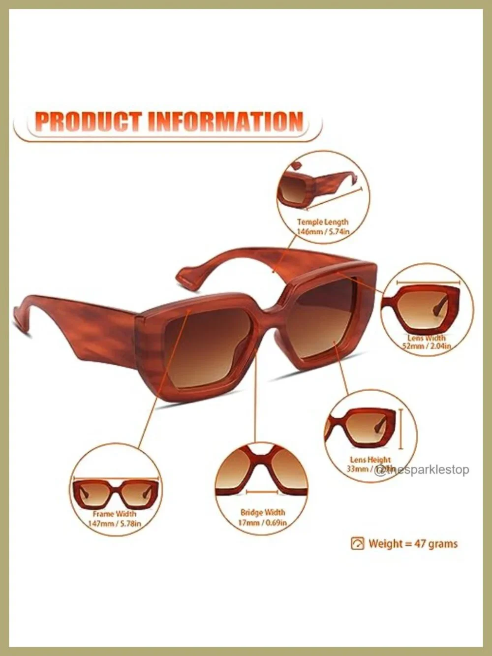 Oversized Square Sunglasses Women Men Retro Fashion Vintage UV400